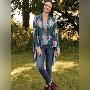 Matilda Jane Tea Floral Open Front Sweater, sz Medium